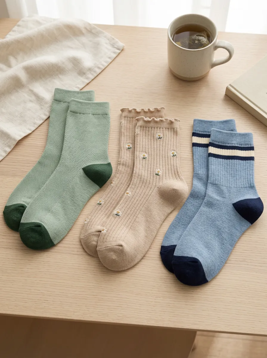 Women's Floral Daisy Striped Textured Printed Socks 3-Pack