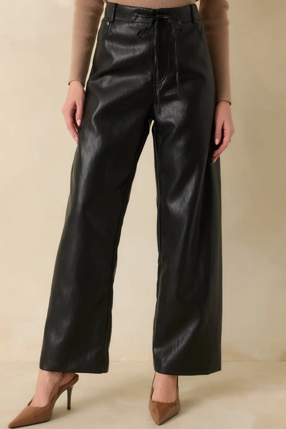 The Mix Faux Leather Wide Leg Pants