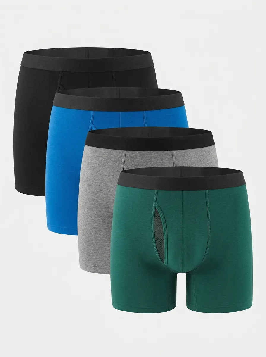 Functional Solid Patterned Look Men's Four Pack Boxer Briefs
