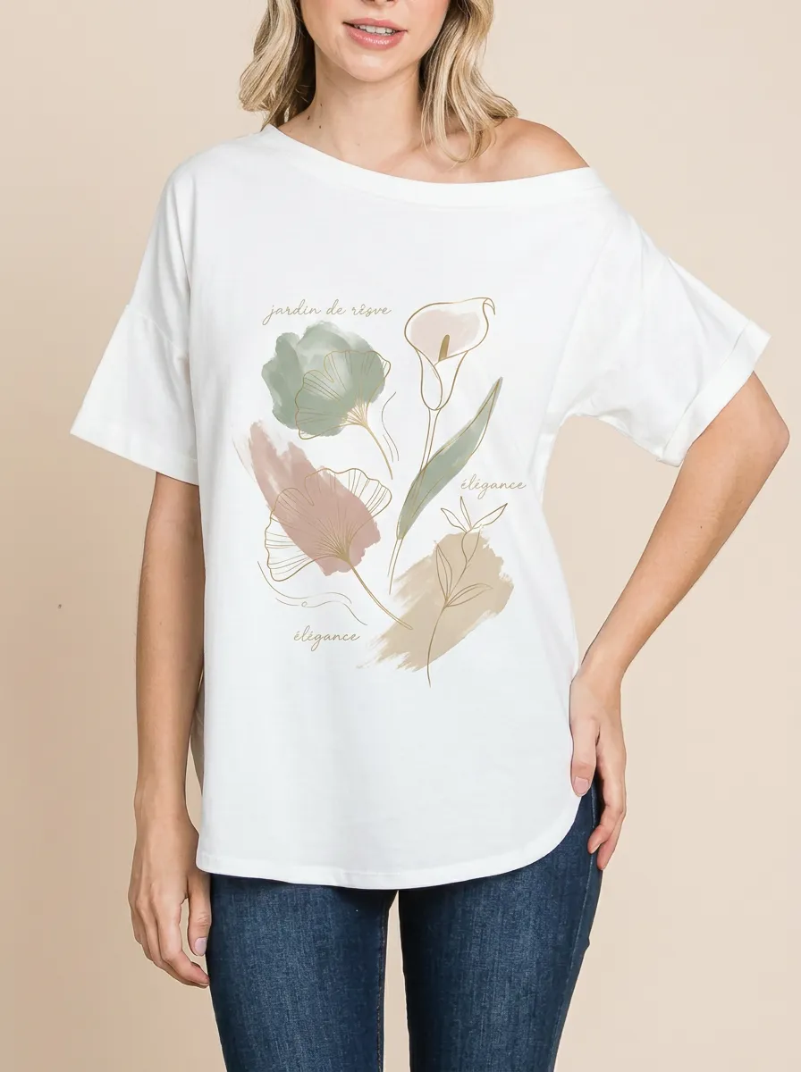 Women's Botanical Floral Art Jardin de Rêve Printed T-shirt