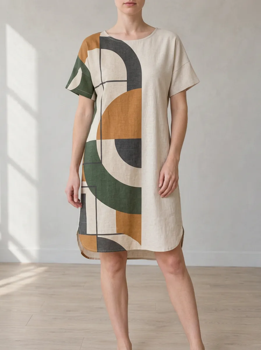 Women's Relaxed Geometric Print Shift Dress