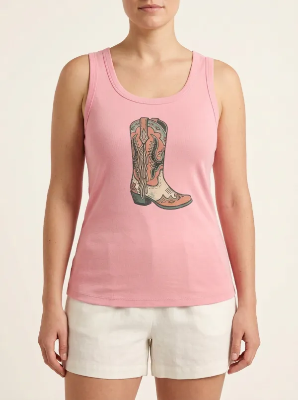 Cowboy-Boot Built-In Bra Tank Top