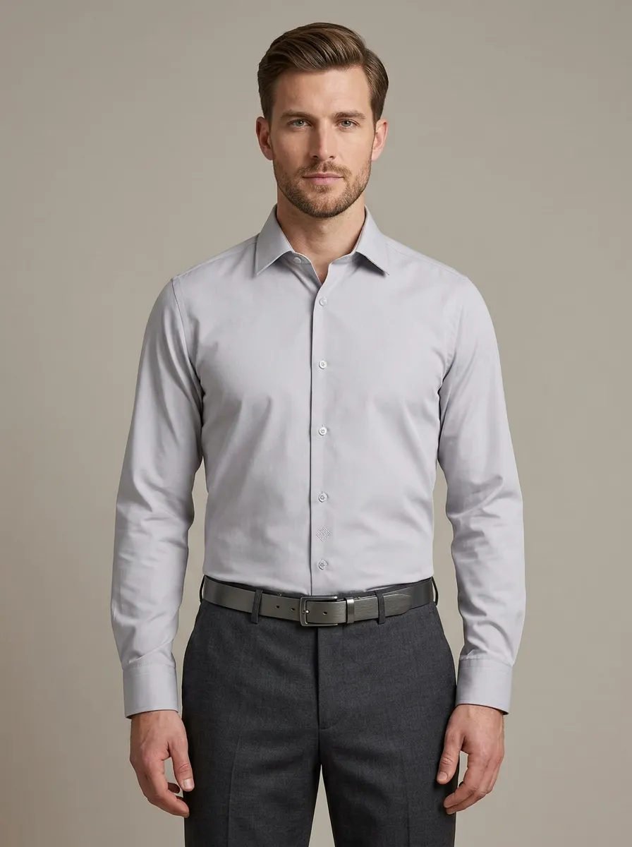 Men's Non-Iron Cotton Solid Grey Long Sleeve Dress Shirt