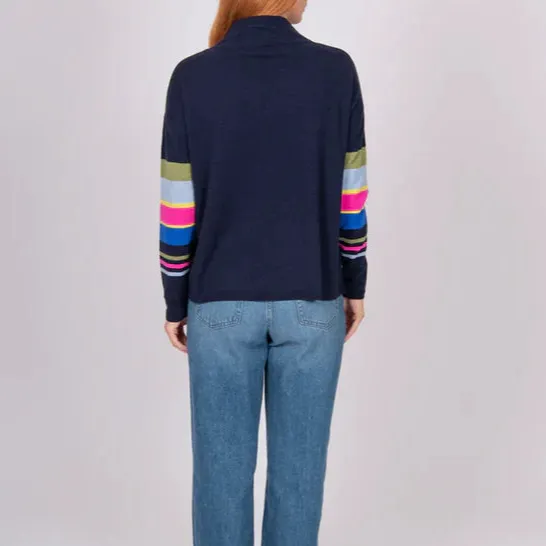 Striped Mock Neck Knit Long Sleeve Top