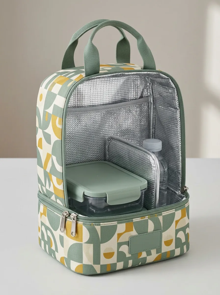Geometric Pattern Insulated Printed Lunch Bag