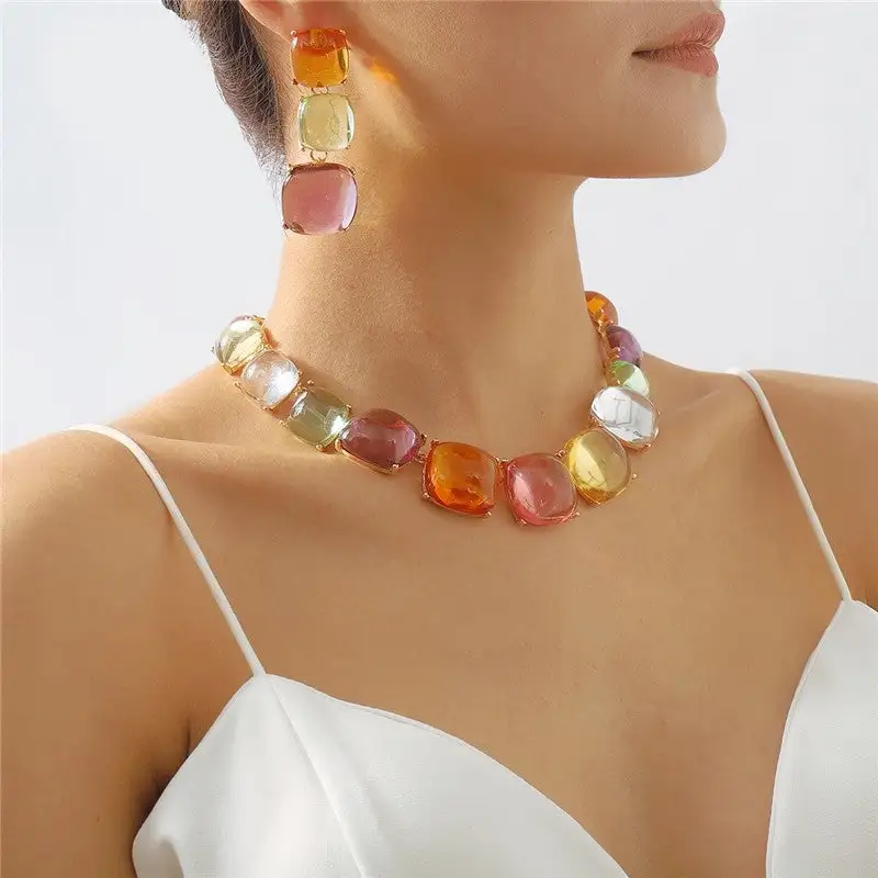 Geometric Resin Earrings And Necklace