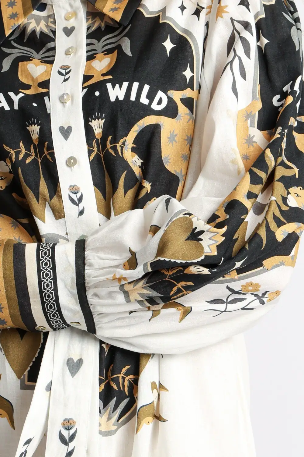 Modern Contrast Western Style Graphic Print Maxi Shirt Dress