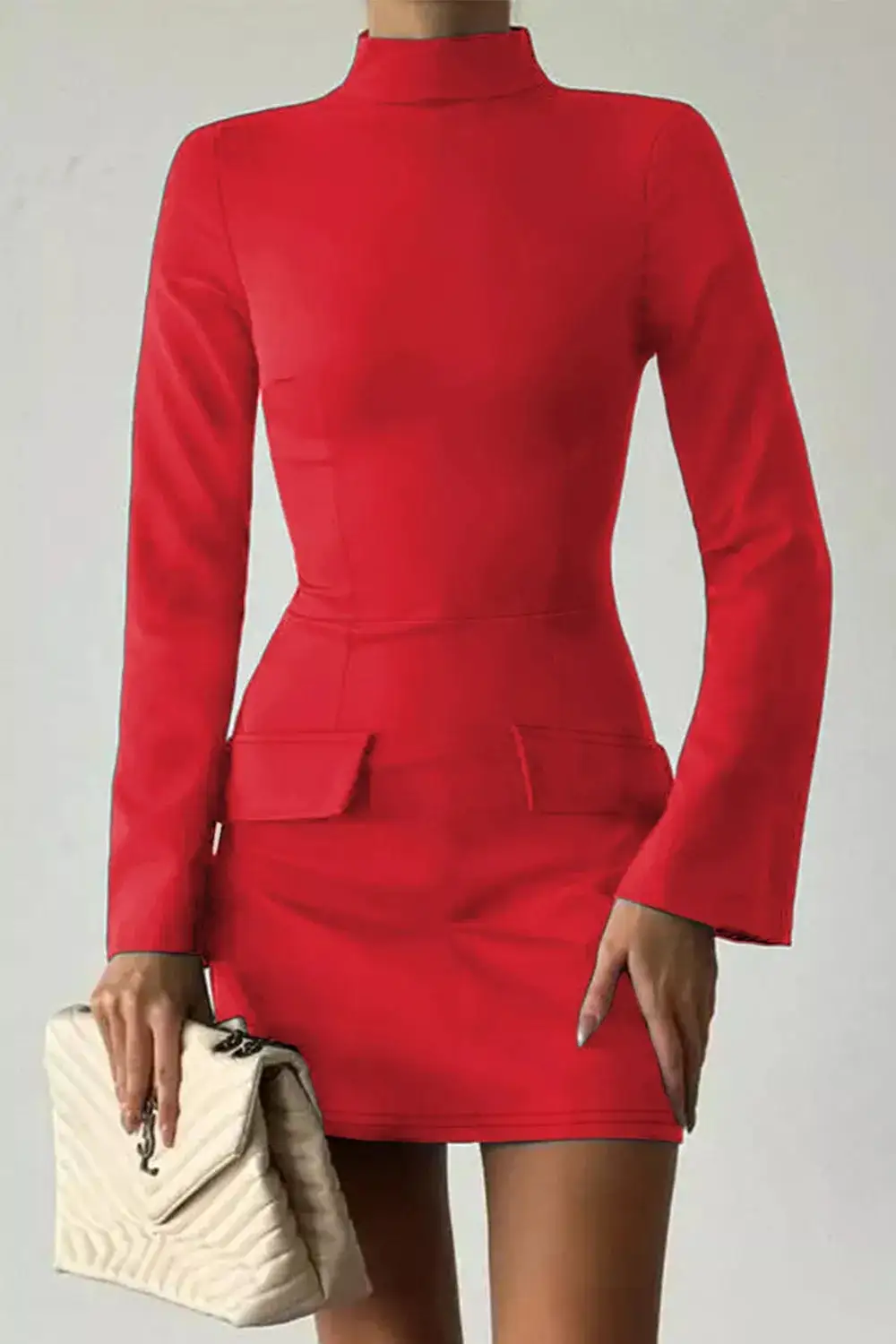 Long-Sleeve Mini Dress With Flap Pockets
