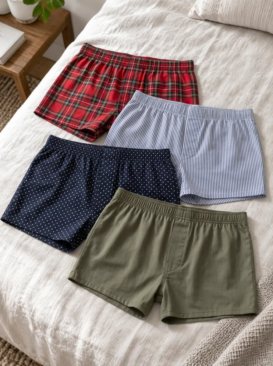 Men's Plaid Striped Polka Dot Solid Printed Boxer Shorts 4-Pack