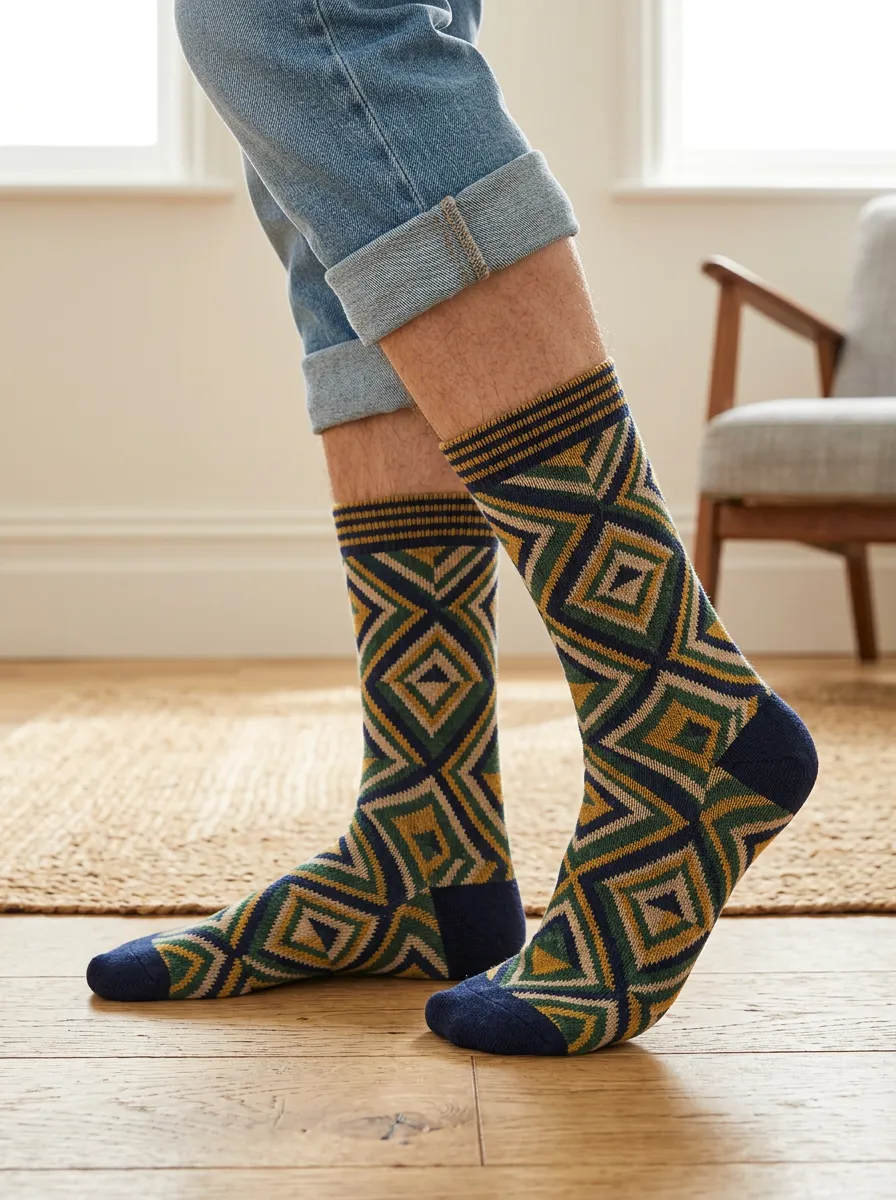 Men's Geometric Pattern Diamond Printed Socks