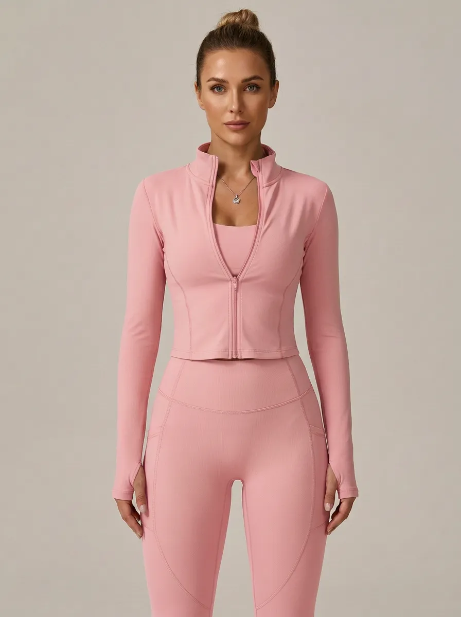 Streetwear Zip Detail Activewear Women's Three Piece Activewear Set