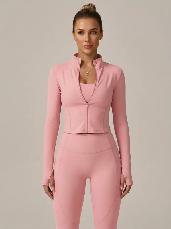 Streetwear Zip Detail Activewear Women's Three Piece Activewear Set