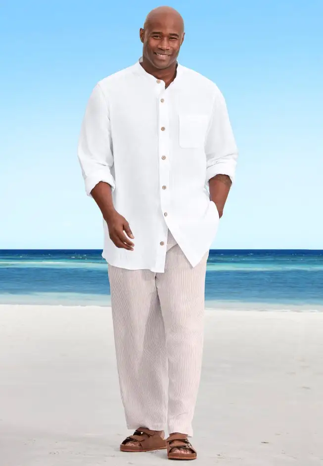Gauze Mandarin Collar Shirt