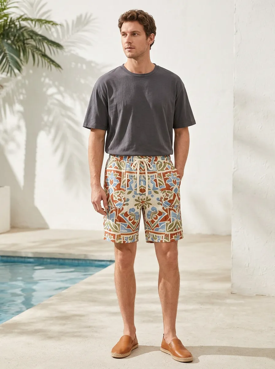 Men's Bohemian Floral Geometric Printed Shorts