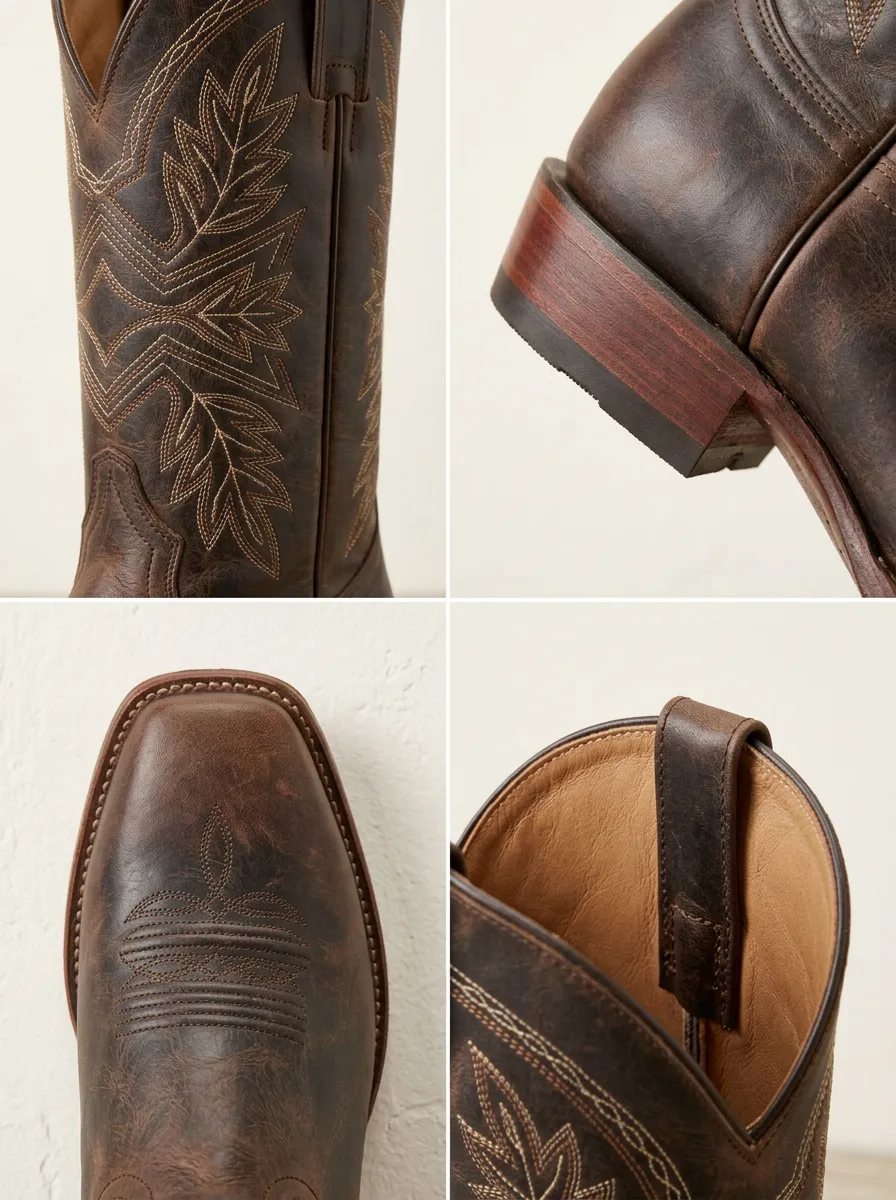 Men's Western Cowboy Leaf Stitched Printed Western Boots