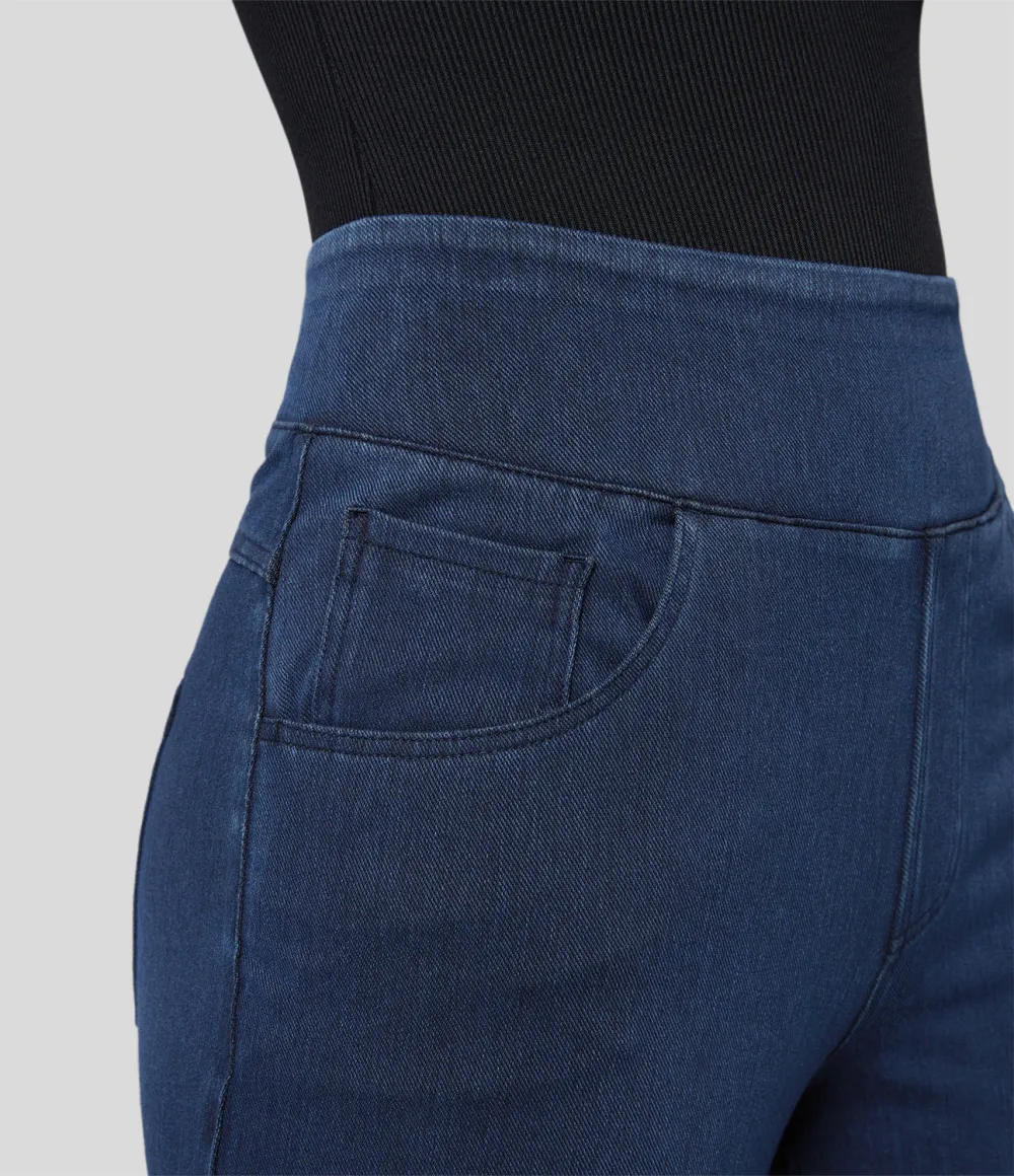 Magic High Waisted Multiple Pockets Wide Leg Loose Stretchy Knit Work Jeans