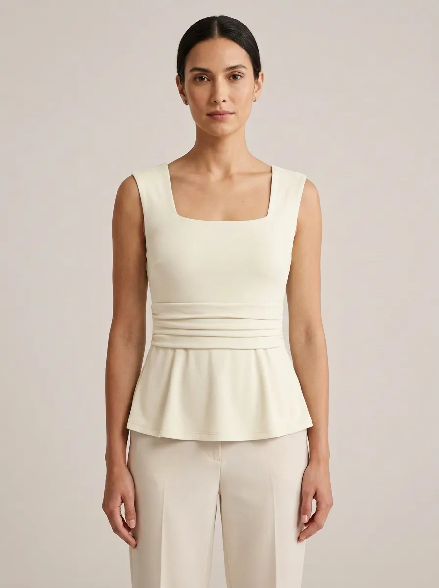 Peplum Square-Neck Waist-Ruched Peplum Top