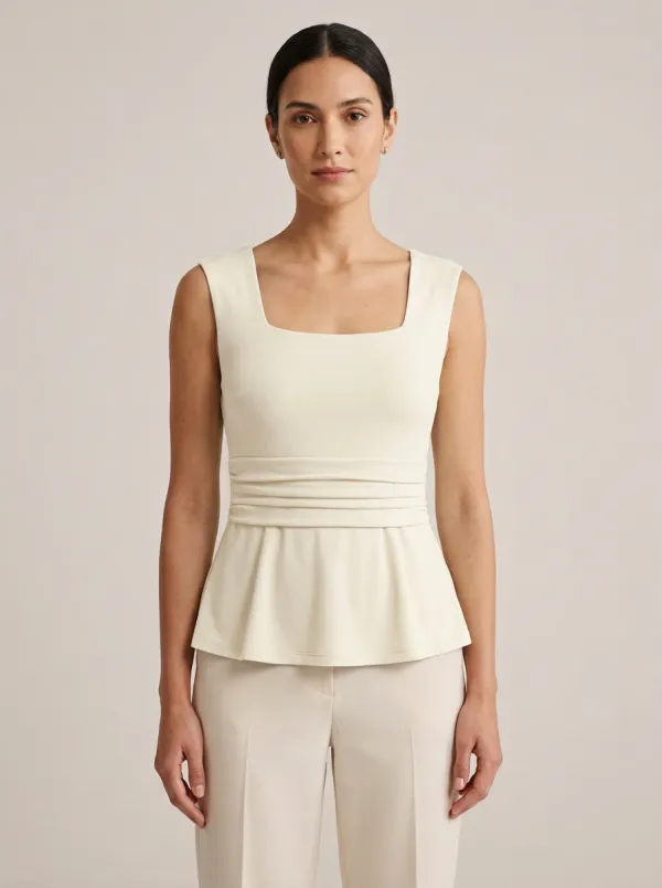 Peplum Square-Neck Waist-Ruched Peplum Top