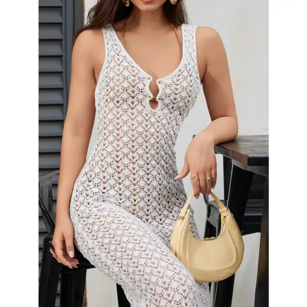Lace Crochet V Neck Sleeveless Maxi Dress
