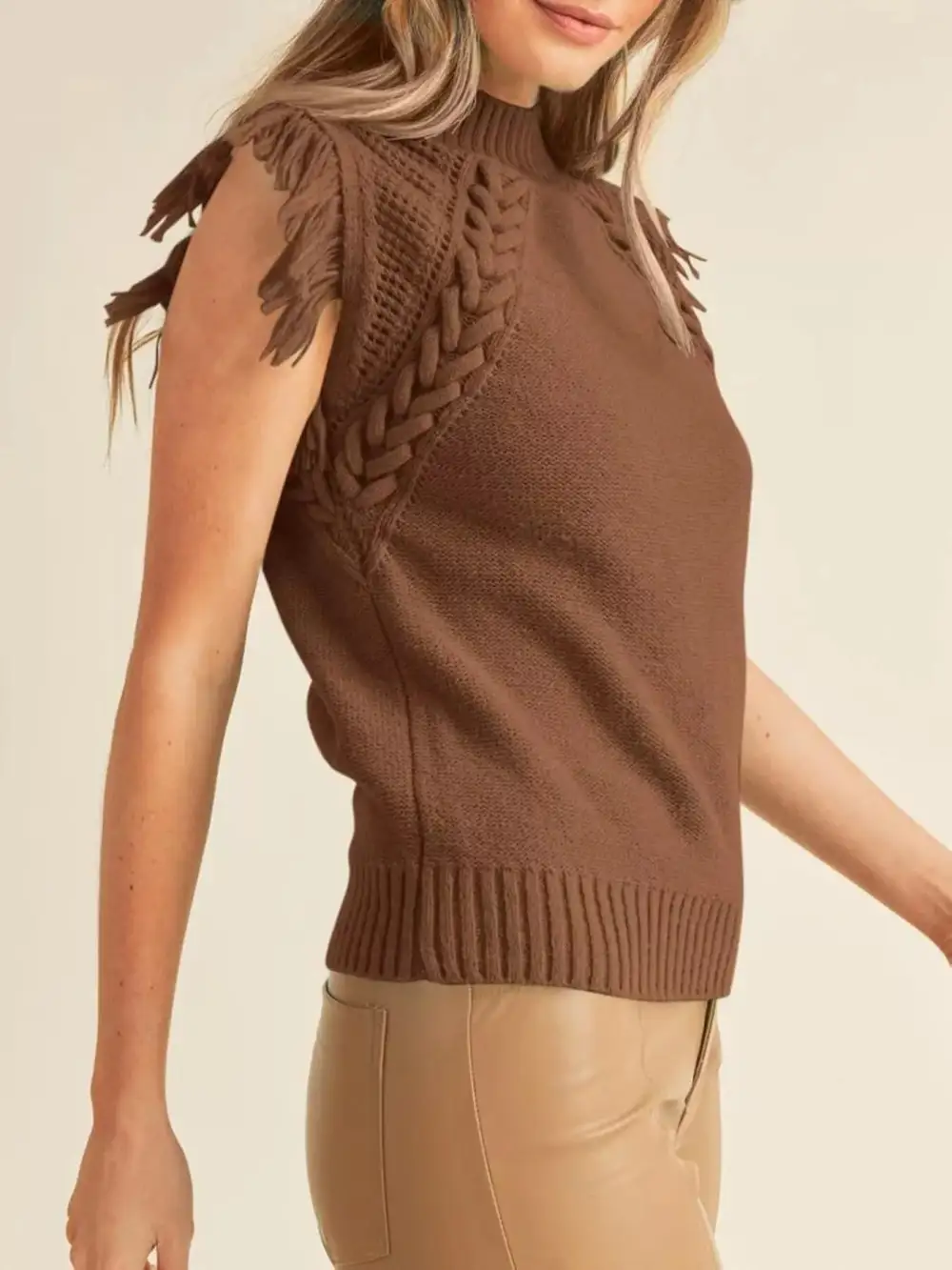 Braided Trim Fringe Sweater Top