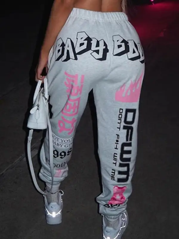 Print Elastic Waist Sports Harem Pants