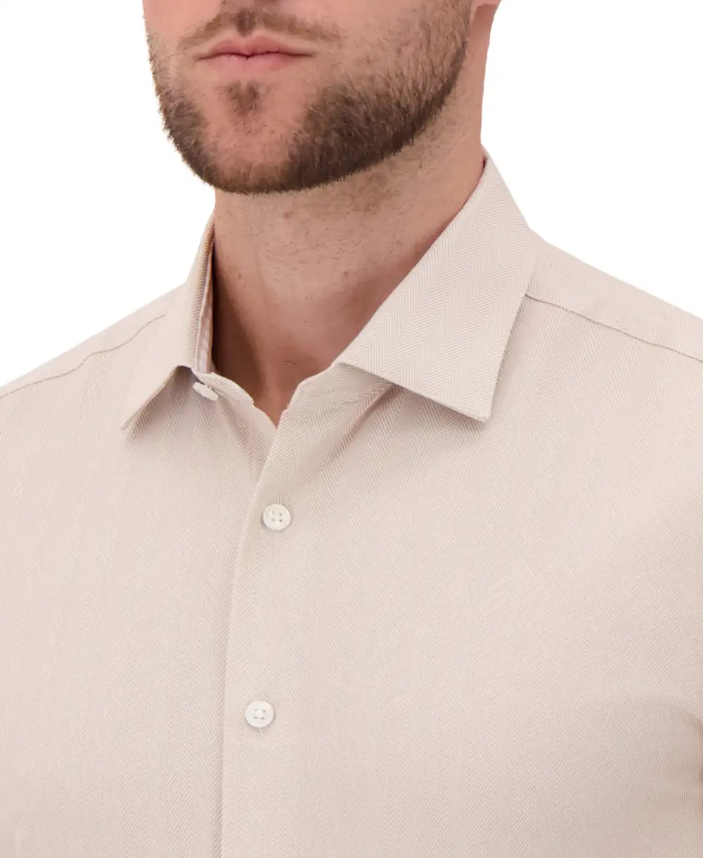 Classic Herringbone Four-Way-Stretch Modern-Fit Men's Dress Shirt