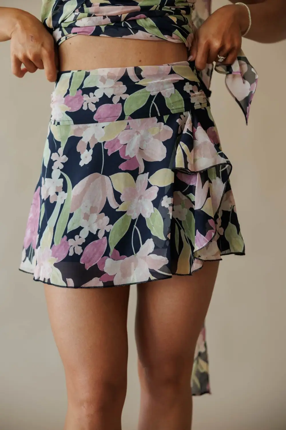 Floral Ruched Mini Skirt