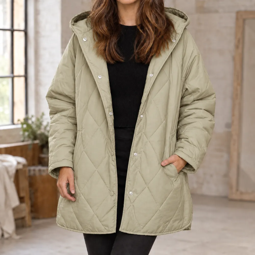 Hooded Quilted Mid-Length Jacket