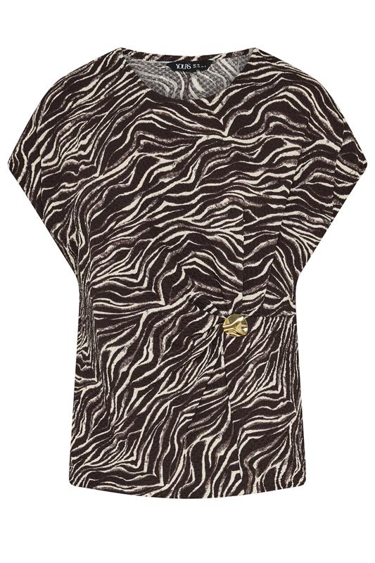 Brown Zebra Print Crinkle Grown On Sleeve Top detail 4