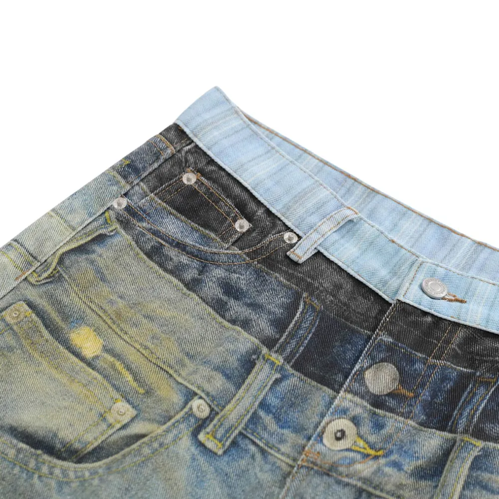 Straight Leg Distressed Washed Denim Jeans