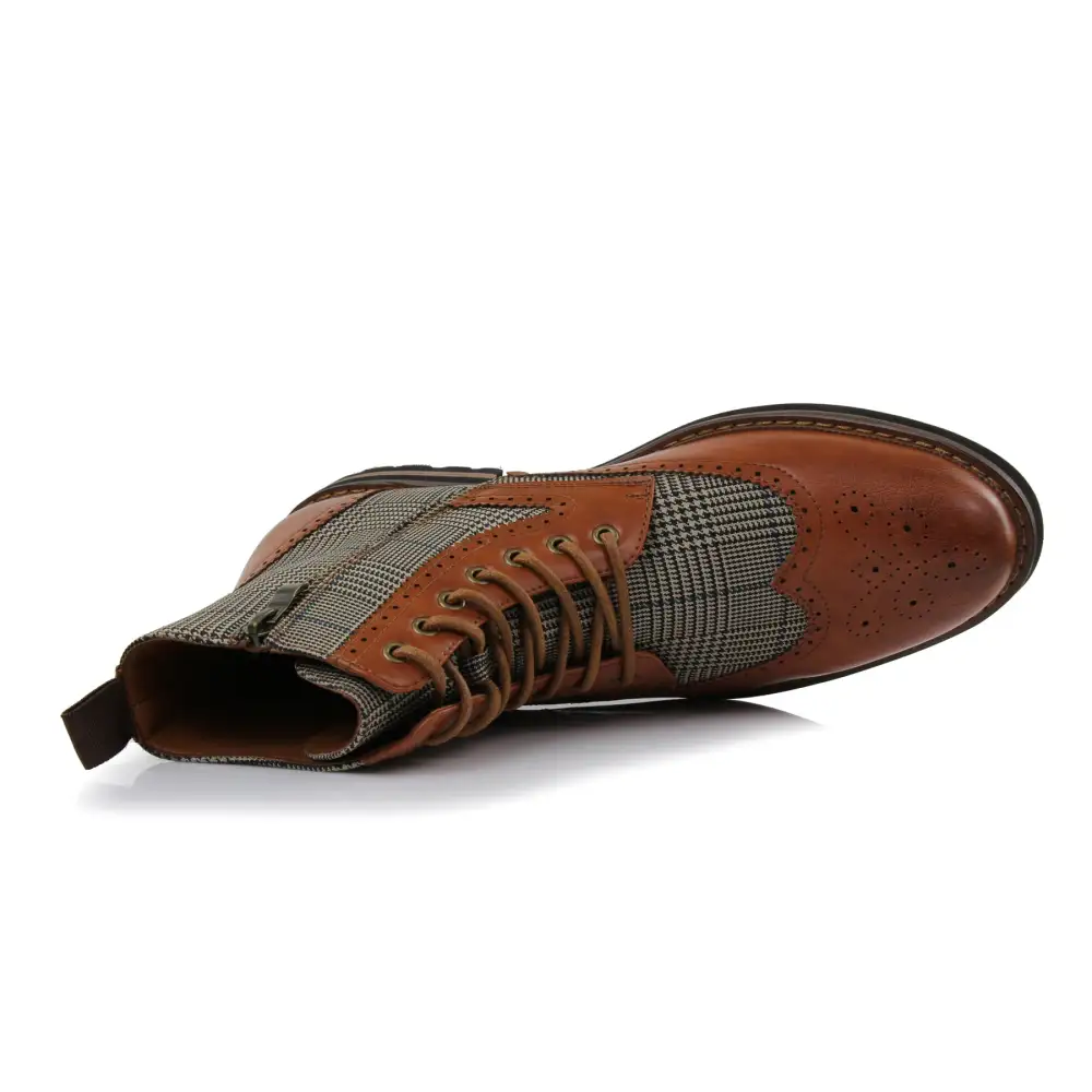 Faux-Leather Wingtip Brogue Motorcycle Boots