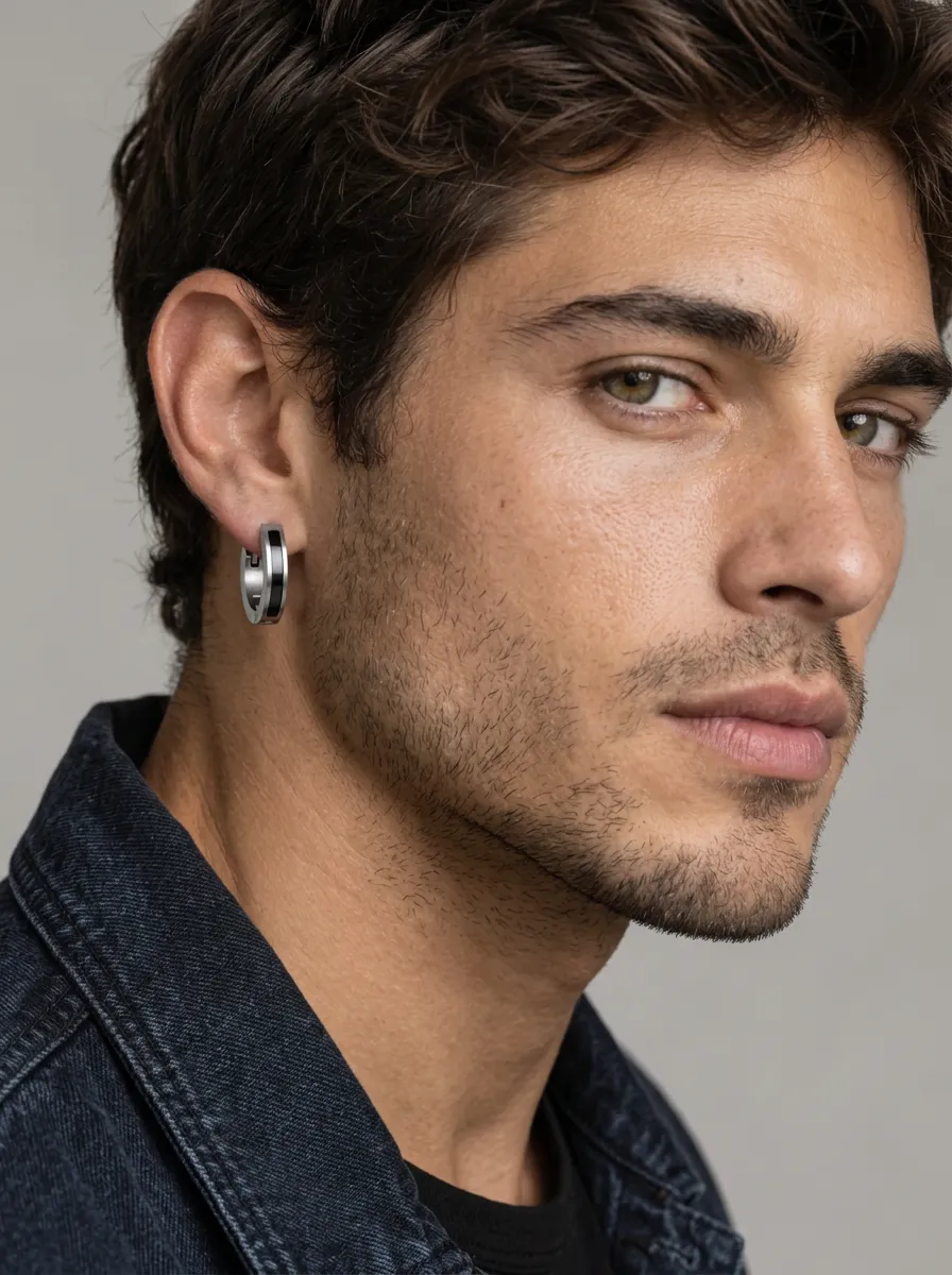 Men's Minimalist Inlay Stainless Steel Hoop Earrings