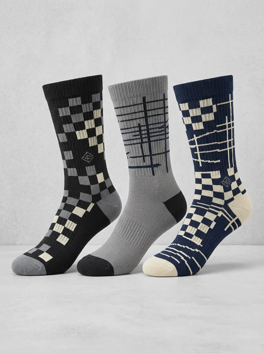 Checkered Grid Geometric Casual Sock Set