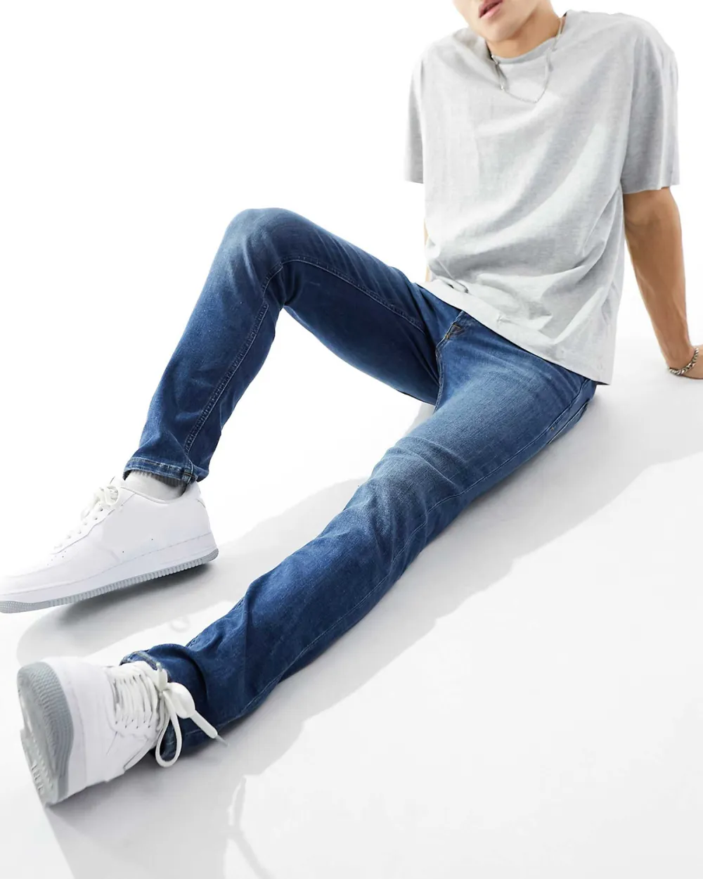 Skinny Fit Stretch Jeans In Mid Blue