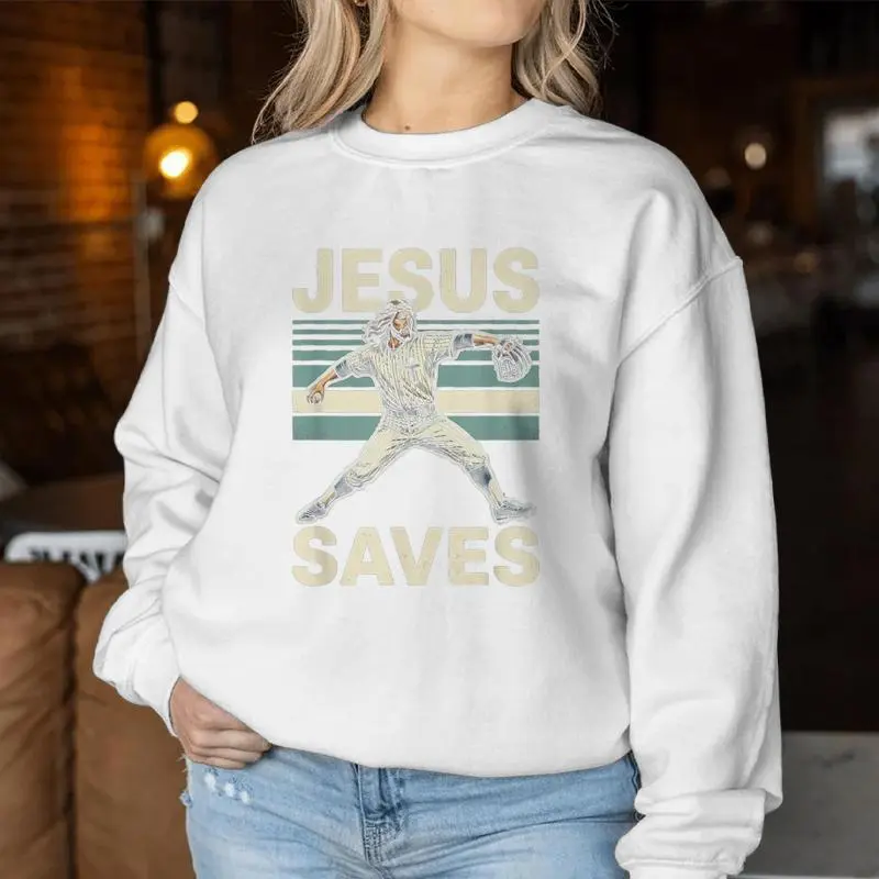 Jesus Saves Religious Christian Faith Baseball Women Sweatshirt