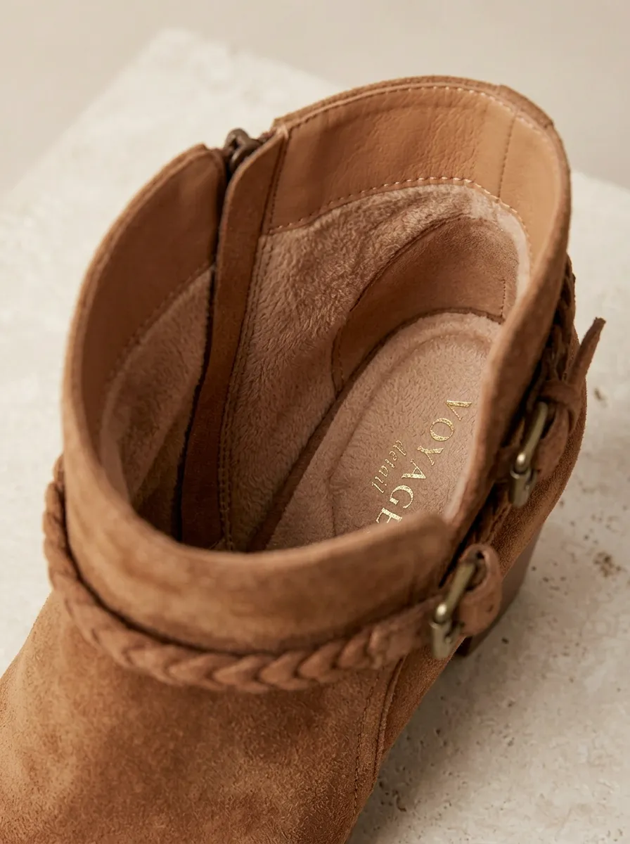 Braided-Strap Suede-Look Women's Peep-Toe Ankle Boots