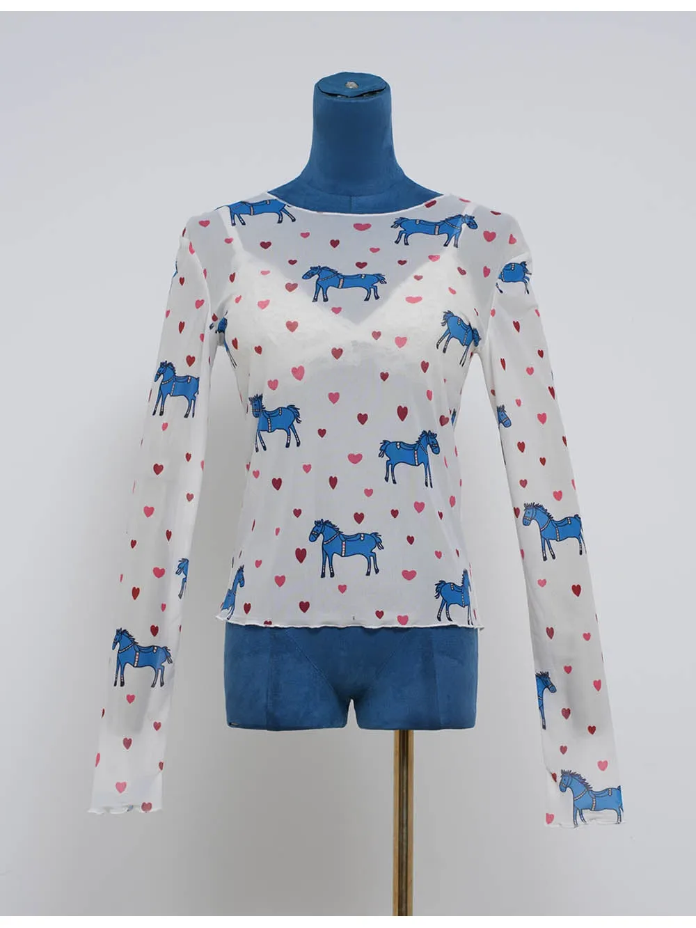 Valentine Heart Horse Sheer Pullover Mesh Top