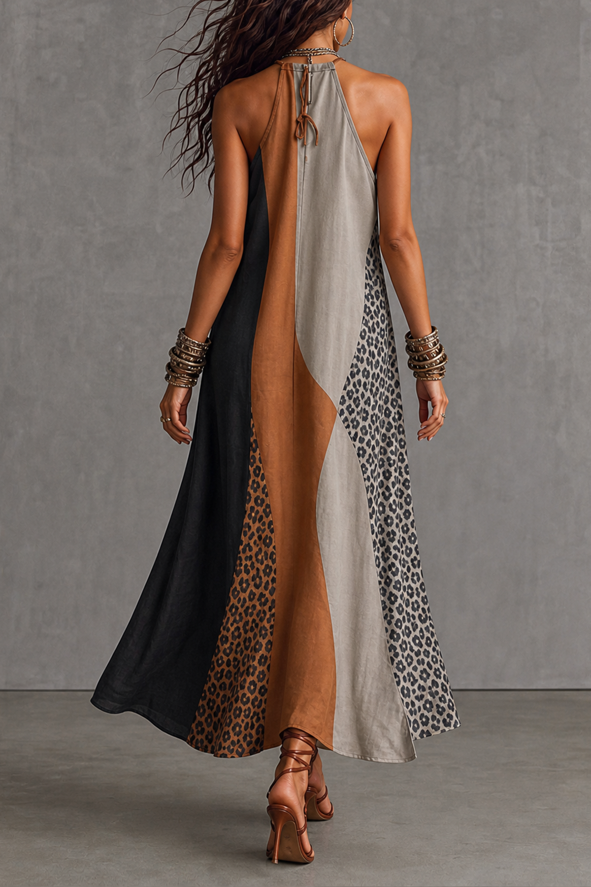 Sleeveless Leopard Pattern Printed Maxi Dress