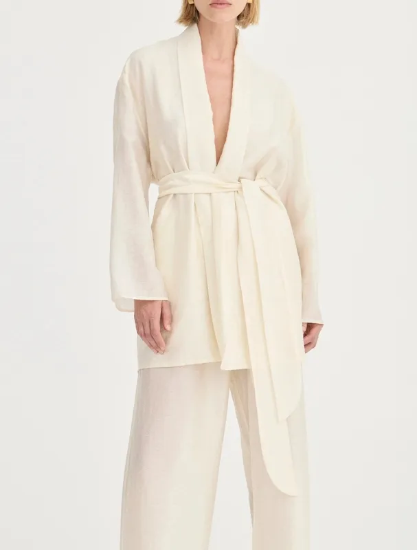 Ivory Leaf Print Robe