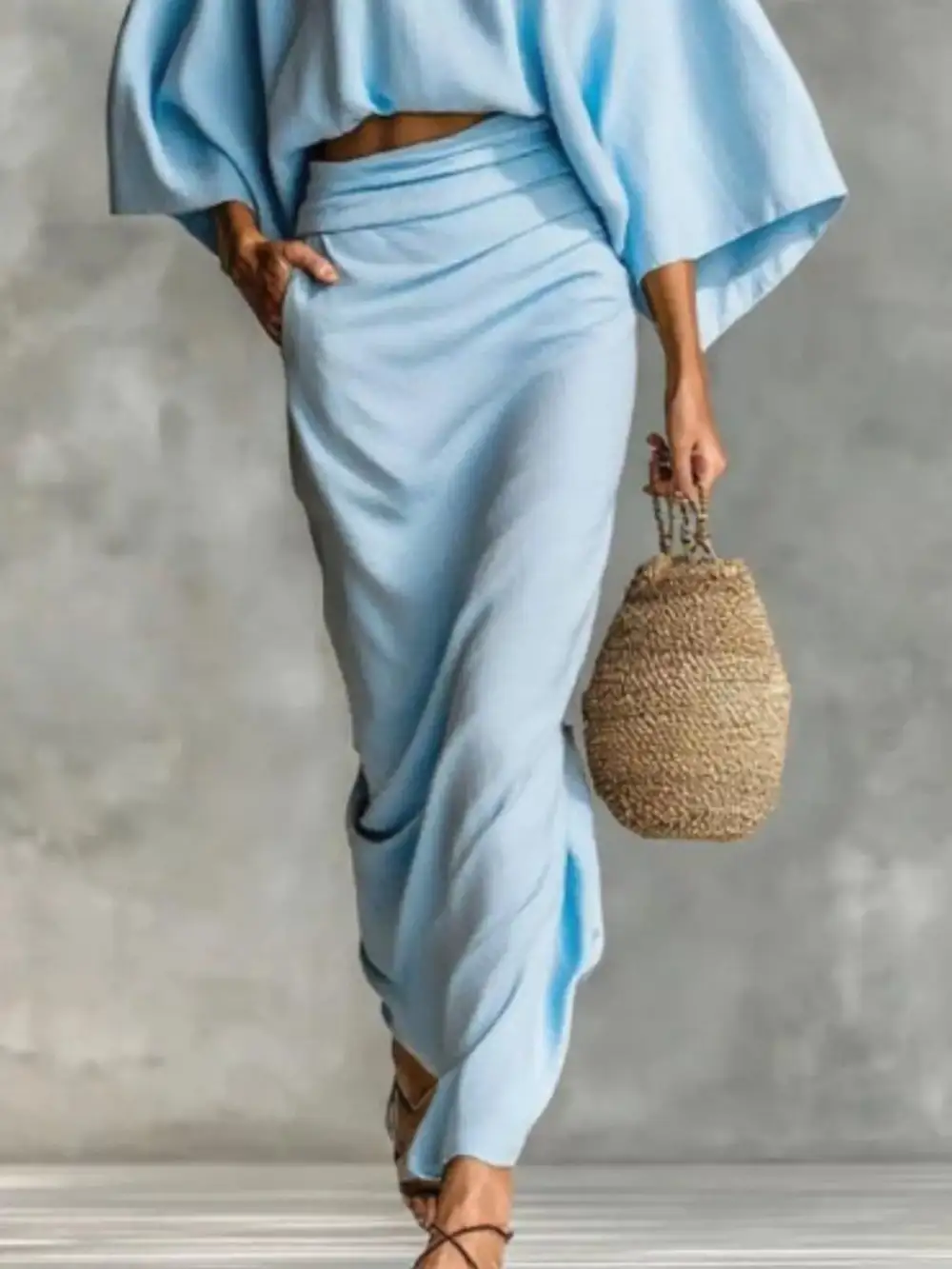 Kimono Sleeve Top and Ruched Skirt Set