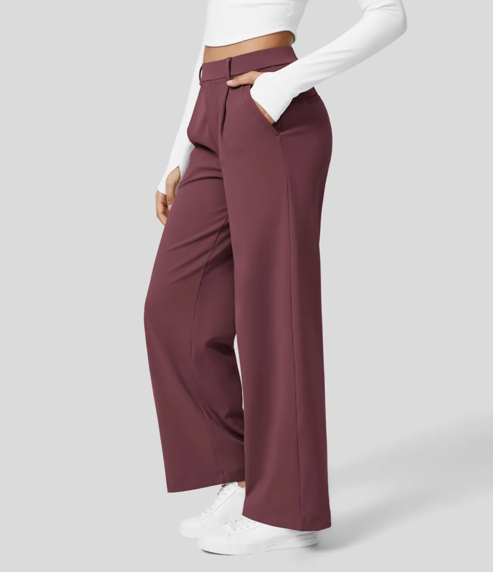 2026🔥  High Waisted Plicated Side Pocket Straight Leg Work Pants