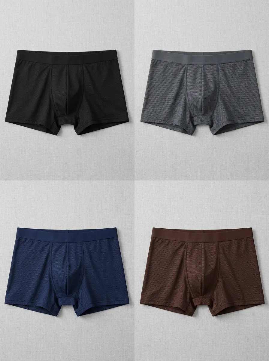 Men's Navy Mesh-Texture Wide-Waistband 4-Pack Contoured-Pouch Boxer Briefs