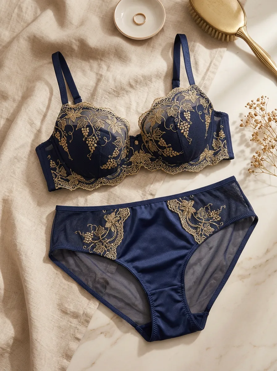 Women's Grape Vine Embroidered Lace Lingerie Set