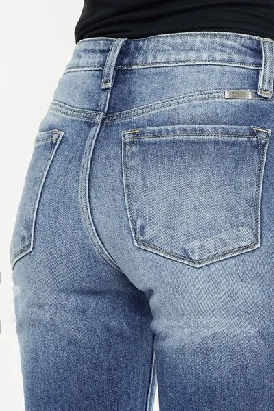 High Waist Distressed Hem Detail Cropped Denim Jeans