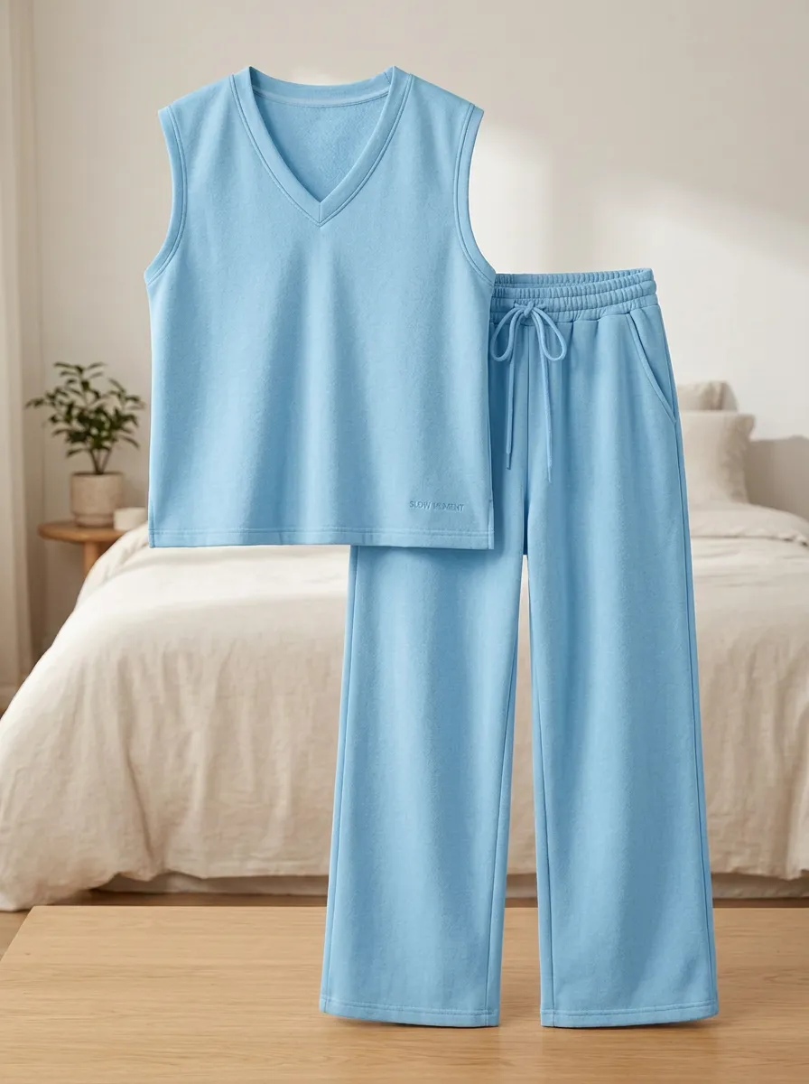 Drawstring Waist V-Neck Sleeveless Lounge Set