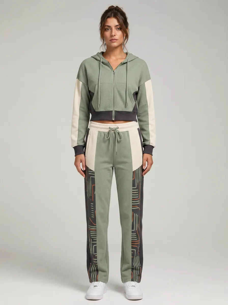 Women's Colorblock Geometric Pattern Printed Tracksuit