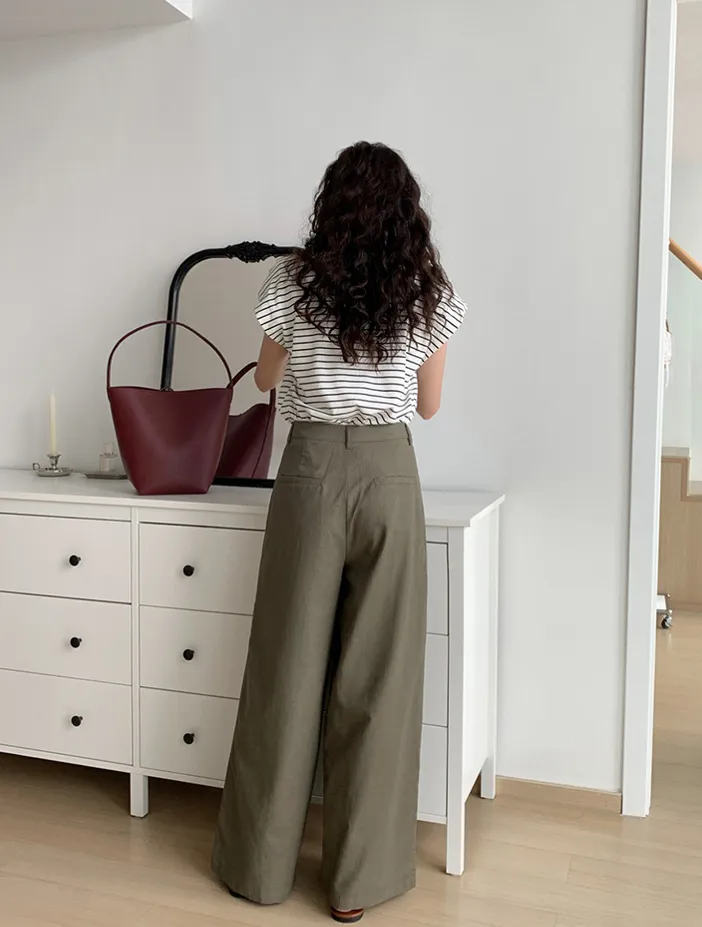 Modern Linen Cotton Wide Leg Pocketed Trousers