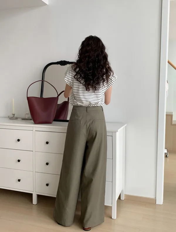 Modern Linen Cotton Wide Leg Pocketed Trousers
