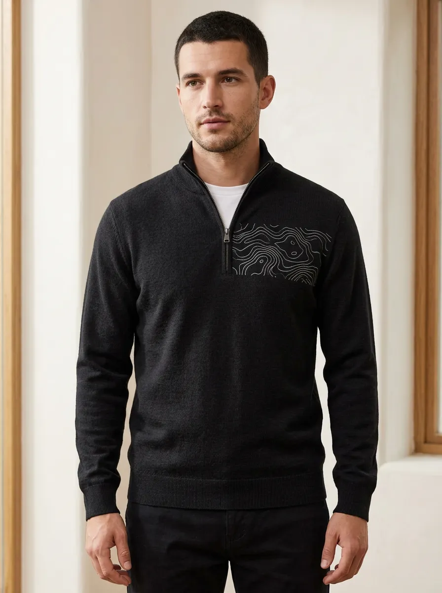 Streetwear Half-Zip Topographic Men's Half-Zip Sweatshirt