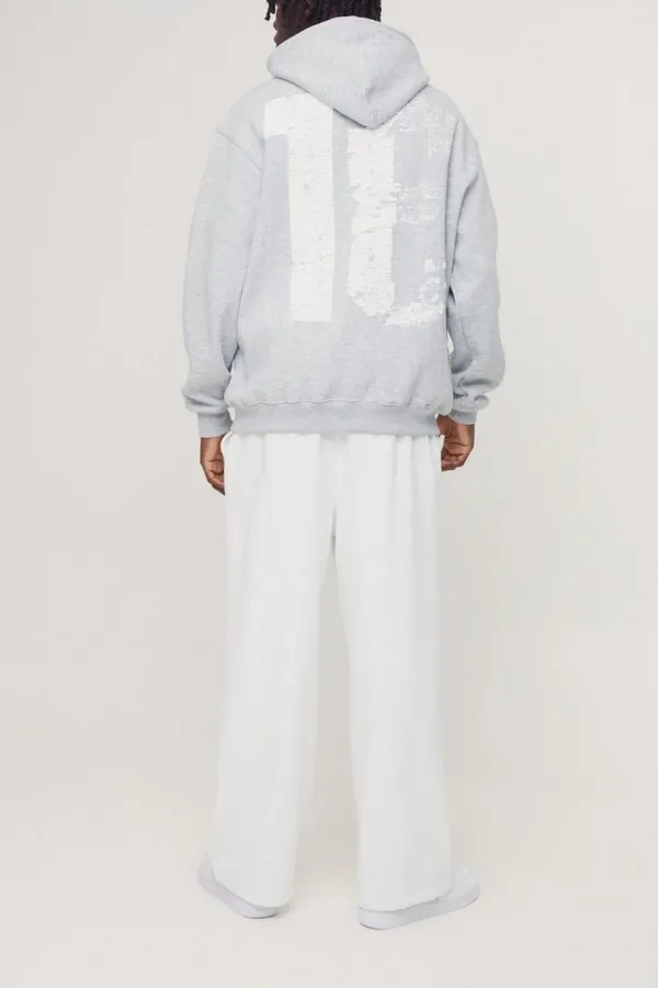 Grey Marl Oversized Puff Print 13 Varsity Graphic Hoodie Fall And Winter Daily